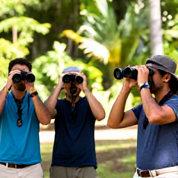 Caribbean Holidays, October Birdwatching, Friendly travellers with binoculars enjoying a Jamaican birdwatching walk beneath tropical trees