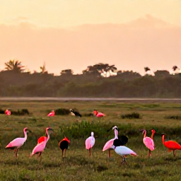Caribbean Holidays, October Birdwatching, Scarlet ibis and other colourful birds feeding in the Caroni Swamp at sunset, Trinidad