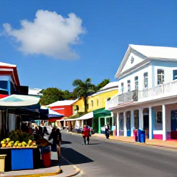 Caribbean Holidays, October Business Class, Colourful Kingstown street with local market stalls, tropical fruit, colonial buildings and friendly island atmosphere