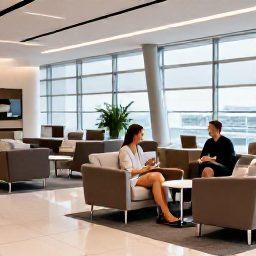 Caribbean Holidays, October Caribbean Holidays, Business class traveller relaxing in a spacious airport lounge before an October flight to the Caribbean