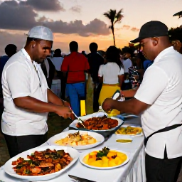 Caribbean Holidays, October Caribbean Holidays, Caribbean food festival at sunset, with local chefs serving jerk chicken, fresh seafood, tropical fruit and traditional dishes to visitors