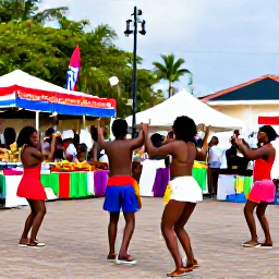 Caribbean Holidays, October Caribbean Holidays, Colourful Caribbean cultural festival in October, with dancers, musicians and local food stalls in a lively town square