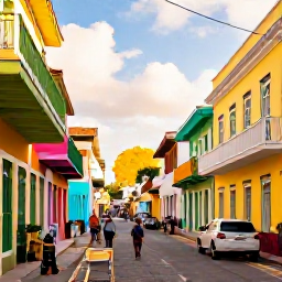 Caribbean Holidays, October Caribbean Tours, A guided walking tour through a colourful Caribbean town, with colonial buildings, local shops and visitors exploring in warm sunshine