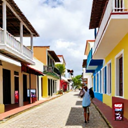 Caribbean Holidays, October City Breaks, Traveller walking through colourful historic Caribbean streets with colonial architecture, local shops and shaded pavements