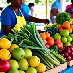 Caribbean Holidays, October Cooking Holidays, Colourful Caribbean market in October with fresh tropical fruit, vegetables, herbs and spices, warm natural light, realistic travel photography