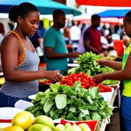 Caribbean Holidays, October Cooking Holidays, Colourful Trinidadian street food at a lively outdoor market in Port of Spain, with fresh herbs, peppers and local produce