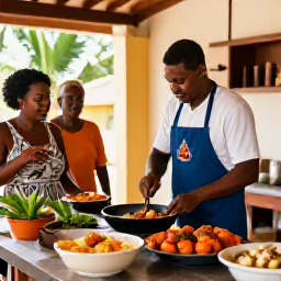 Caribbean Holidays, October Cooking Holidays, Friendly local chef teaching visitors to prepare Caribbean dishes in a bright traditional kitchen in Trinidad
