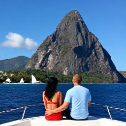 Caribbean Holidays, October Couples Holidays, Couple enjoying a scenic boat trip past the Pitons on a bright October day in Saint Lucia