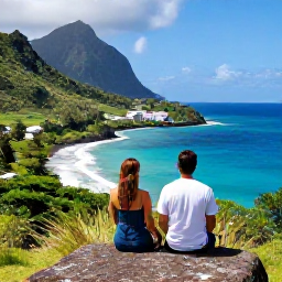 Caribbean Holidays, October Couples Holidays, Couple enjoying a scenic coastal viewpoint over Montserrat's green hills and Caribbean sea