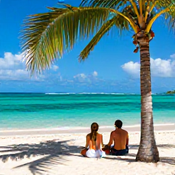 Caribbean Holidays, October Couples Holidays, Couple relaxing beneath palm trees beside a clear turquoise sea on a peaceful Saint Kitts beach in October
