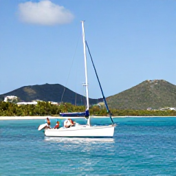 Caribbean Holidays, October Couples Holidays, Couple sailing on calm turquoise water around Saint Barth&eacute;lemy on a clear October day, with green hills and beaches in the background