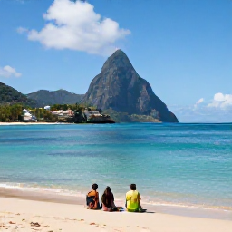 Caribbean Holidays, October Couples Holidays, Couple sharing a quiet moment on a golden sandy beach beside turquoise water in Saint Lucia