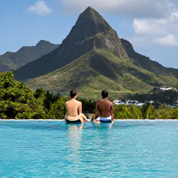 Caribbean Holidays, October Couples Holidays, Elegant couple relaxing beside an infinity pool with lush Saint Lucian hills in the background
