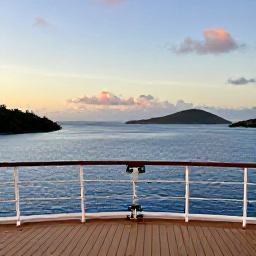 Caribbean Holidays, October Cruises, A cruise ship deck overlooking calm blue Caribbean water and tropical British Virgin Islands at sunset