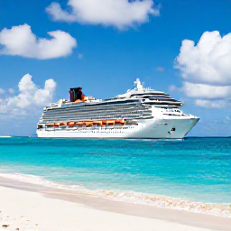 Caribbean Holidays, October Cruises, A modern cruise ship approaching the turquoise waters and white sandy beaches of Grand Turk in the Turks and Caicos Islands during October