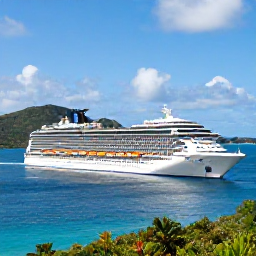 Caribbean Holidays, October Cruises, A modern cruise ship sailing between the green islands of the British Virgin Islands under a bright October sky