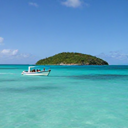 Caribbean Holidays, October Cruises, A small boat and snorkellers above clear turquoise water beside a green Caribbean island in St John