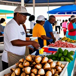 Caribbean Holidays, October Culture, A local Turks and Caicos food market with conch dishes, fresh seafood, tropical produce and friendly island cooks serving visitors