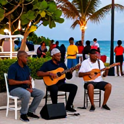 Caribbean Holidays, October Culture, A relaxed evening in Turks and Caicos with local musicians playing rake-and-scrape music while visitors and residents gather outdoors