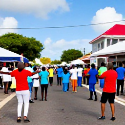Caribbean Holidays, October Culture, Colourful Caribbean street festival in Philipsburg, Sint Maarten, with local musicians, dancers and visitors enjoying October celebrations