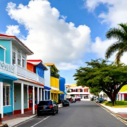 Caribbean Holidays, October Culture Holidays, Historic Basseterre street with Georgian buildings, colourful shopfronts, Independence Square and tropical trees in Saint Kitts