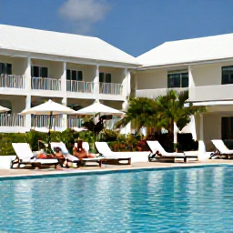 Caribbean Holidays, October Cura&ccedil;ao, An elegant adults-only hotel in Cura&ccedil;ao with a quiet pool, comfortable loungers, tropical planting and couples enjoying a relaxed October afternoon