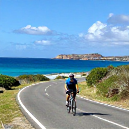 Caribbean Holidays, October Cycling, Cyclist riding along a sunny coastal road in Cura&ccedil;ao in October, turquoise sea and rugged shoreline in the background