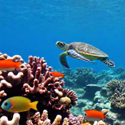 Caribbean Holidays, October Diving, Colourful reef fish, coral formations and a sea turtle seen by a scuba diver in Bermuda's clear October waters