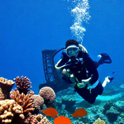 Caribbean Holidays, October Diving, Scuba diver exploring a colourful coral reef and historic shipwreck in clear blue Bermuda water during October