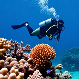 Caribbean Holidays, October Diving, Scuba diver exploring a colourful Jamaican coral reef in clear Caribbean water during October
