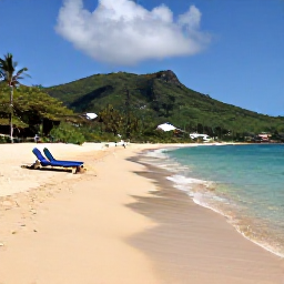 Caribbean Holidays, October Escapes, Golden sandy beach with clear water, sun loungers and lush green hills on Saint Kitts