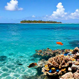 Caribbean Holidays, October Escapes, Snorkellers exploring clear Caribbean water near Tobago, with colourful fish, coral reef and a tropical coastline in the background