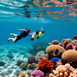 Caribbean Holidays, October Family Holidays, A family snorkelling over colourful coral and tropical fish in clear shallow water near Providenciales
