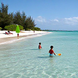 Caribbean Holidays, October Family Holidays, Children paddling in shallow crystal-clear water while parents relax on Grace Bay Beach, Turks and Caicos