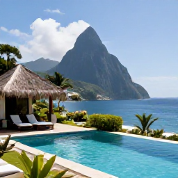 Caribbean Holidays, October Family Holidays, Comfortable family resort in Saint Lucia with a swimming pool, tropical gardens and views towards the Caribbean Sea
