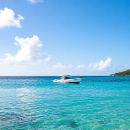 Caribbean Holidays, October Fishing, A small fishing boat cruising over clear turquoise water off Saint Barth&eacute;lemy on a sunny October morning