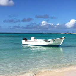 Caribbean Holidays, October Fishing, A small fishing boat on clear turquoise water near Providenciales in the Turks and Caicos Islands, bright October sunshine, relaxed Caribbean holiday atmosphere