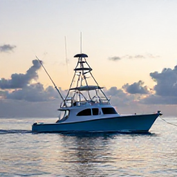 Caribbean Holidays, October Fishing, A sport fishing boat heading out from Trinidad&rsquo;s coast at dawn, calm tropical sea, professional travel photography