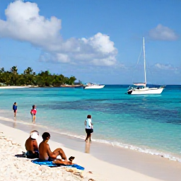 Caribbean Holidays, October Fishing, Visitors enjoying a relaxed afternoon at a sandy beach beside clear water on Saint Barth&eacute;lemy after a fishing trip