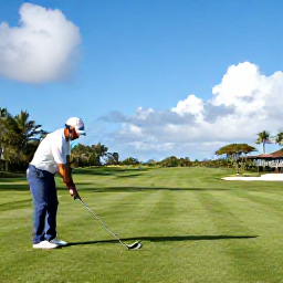 Caribbean Holidays, October Golf Holidays, A golfer preparing to tee off on a beautifully maintained Barbados course beneath a bright blue sky
