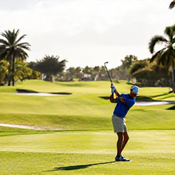 Caribbean Holidays, October Golf Holidays, A golfer teeing off on a lush Caribbean golf course in the Cayman Islands during a bright October morning