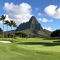 Caribbean Holidays, October Golf Holidays, Golfer teeing off on a manicured Caribbean course in October, with mountain views and tall palms
