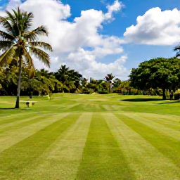 Caribbean Holidays, October Golf Holidays, Lush Trinidad and Tobago golf course beneath a bright October sky, palm trees and tropical greenery