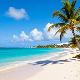 Caribbean Holidays, October Holidays, A sunny Caribbean beach on Saint Martin with turquoise water, palm trees and a relaxed October holiday atmosphere