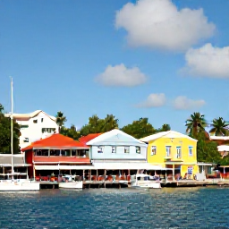 Caribbean Holidays, October Holidays, Colourful waterfront buildings, boats and cafes in Marigot on the French side of Saint Martin during a bright Caribbean day