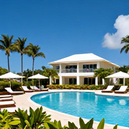 Caribbean Holidays, October Holidays, Elegant all-inclusive resort beside Grace Bay, with an inviting swimming pool, loungers and tropical gardens in October