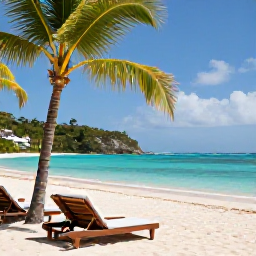 Caribbean Holidays, October Holidays, Relaxed all-inclusive beach resort on Saint Vincent, with palm trees, sun loungers and calm Caribbean water