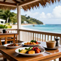 Caribbean Holidays, October Holidays, Traditional Caribbean food served at a relaxed seaside restaurant in Saint Vincent