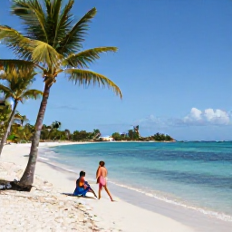 Caribbean Holidays, October Holidays, Travellers enjoying a quiet Caribbean beach in Saint Martin during October, with palm trees, clear shallow water and gentle sunshine