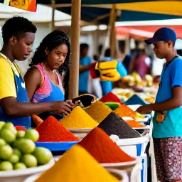 Caribbean Holidays, October Holidays, Visitors exploring a lively Trinidad market with colourful spices, handmade crafts, fresh fruit and friendly local vendors